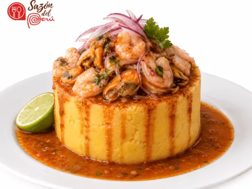 Causa de Mariscos en Salsa Anticuchera
